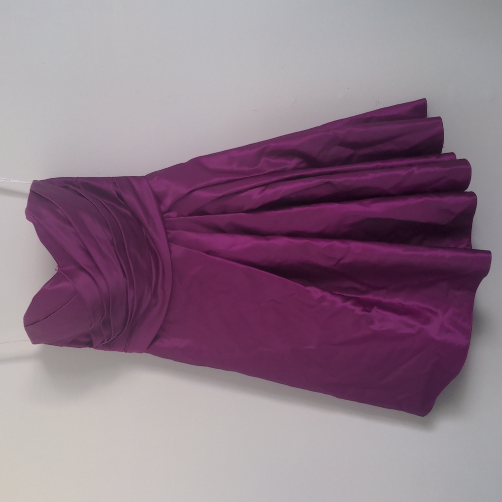 Fushia mini strapless bridesmaid dress